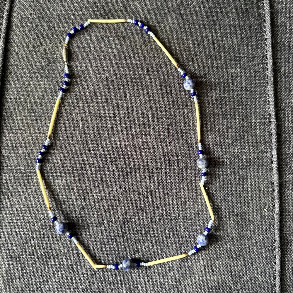 Blue Porcupine Quill Fashion Necklace Barrel Clasp Princess - Costume Jewelry